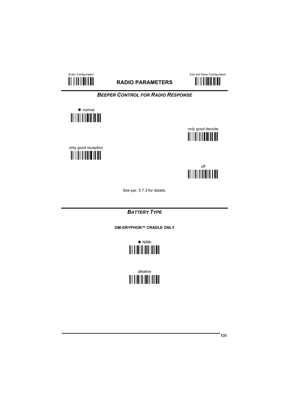 Beeper control for radio response, Battery type, М$+;о | М$-?о, Ìbf0xî, Мbf1[о мbf2^о, Ìbf3aî, Ìrb1cî, Мrb0`о | Datalogic Scanning GRYPHONTM MX30 User Manual | Page 141 / 197