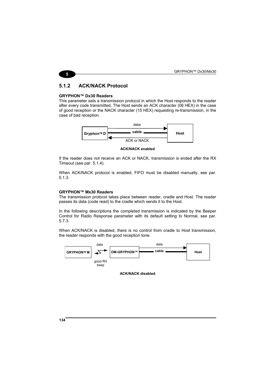 Ack/nack protocol, 2 ack/nack protocol | Datalogic Scanning GRYPHONTM MX30 User Manual | Page 144 / 197