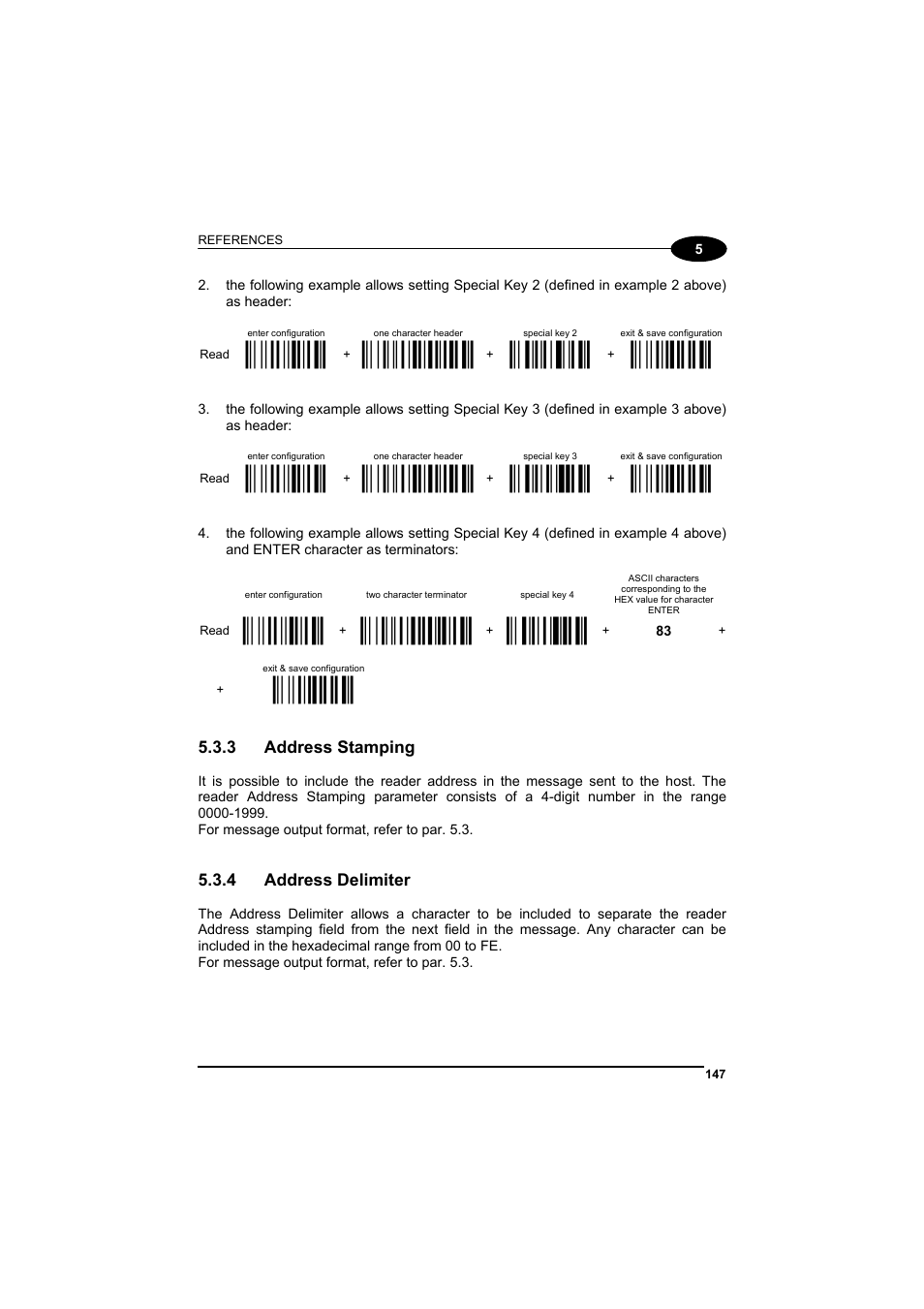 Address stamping, Address delimiter, М$+;о | Мea01.о, М9dжо, М$-?о, М9eио, Мea125о, М9fко | Datalogic Scanning GRYPHONTM MX30 User Manual | Page 157 / 197
