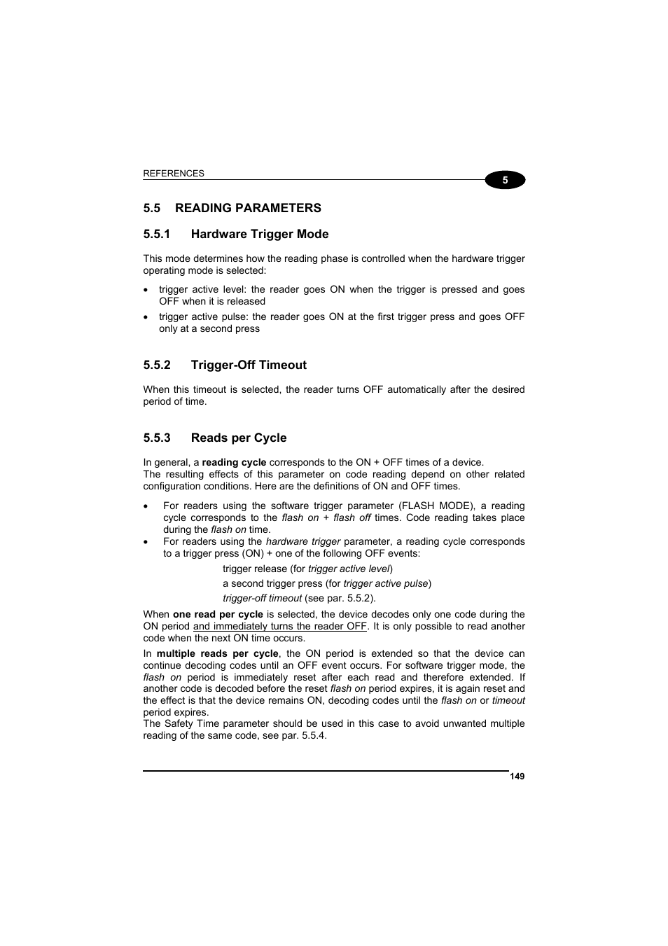 Reading parameters, Hardware trigger mode, Trigger-off timeout | Reads per cycle | Datalogic Scanning GRYPHONTM MX30 User Manual | Page 159 / 197