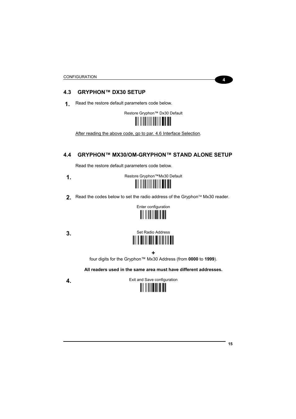 Gryphon™ dx30 setup, Gryphon™ mx30/om-gryphon™ stand alone setup, Ì$+$*oî | М$+;о, Ìra0rfhî, М$-?о | Datalogic Scanning GRYPHONTM MX30 User Manual | Page 25 / 197