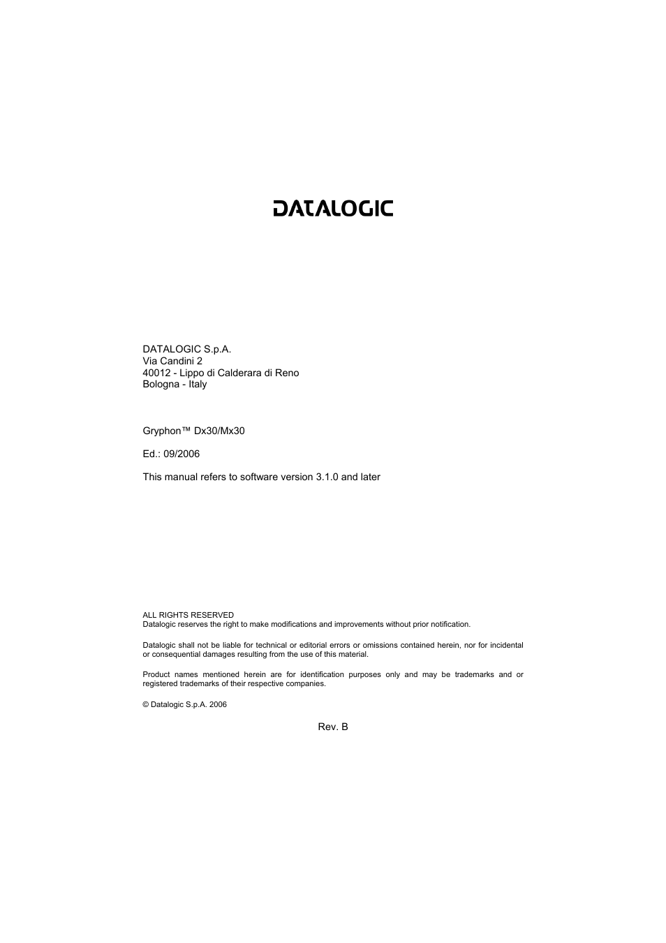 Datalogic Scanning GRYPHONTM MX30 User Manual | Page 4 / 197