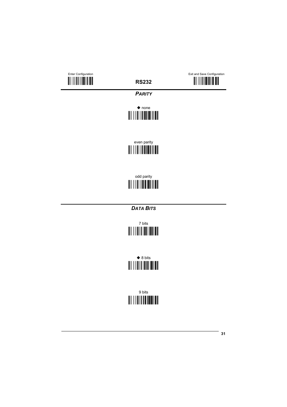 Parity, Data bits, М$+;о | М$-?о, Ìcc0sî, Ìcc1vî, Ìcc2yî, Ìca0oî, Ìca1rî, Ìca2uо | Datalogic Scanning GRYPHONTM MX30 User Manual | Page 41 / 197