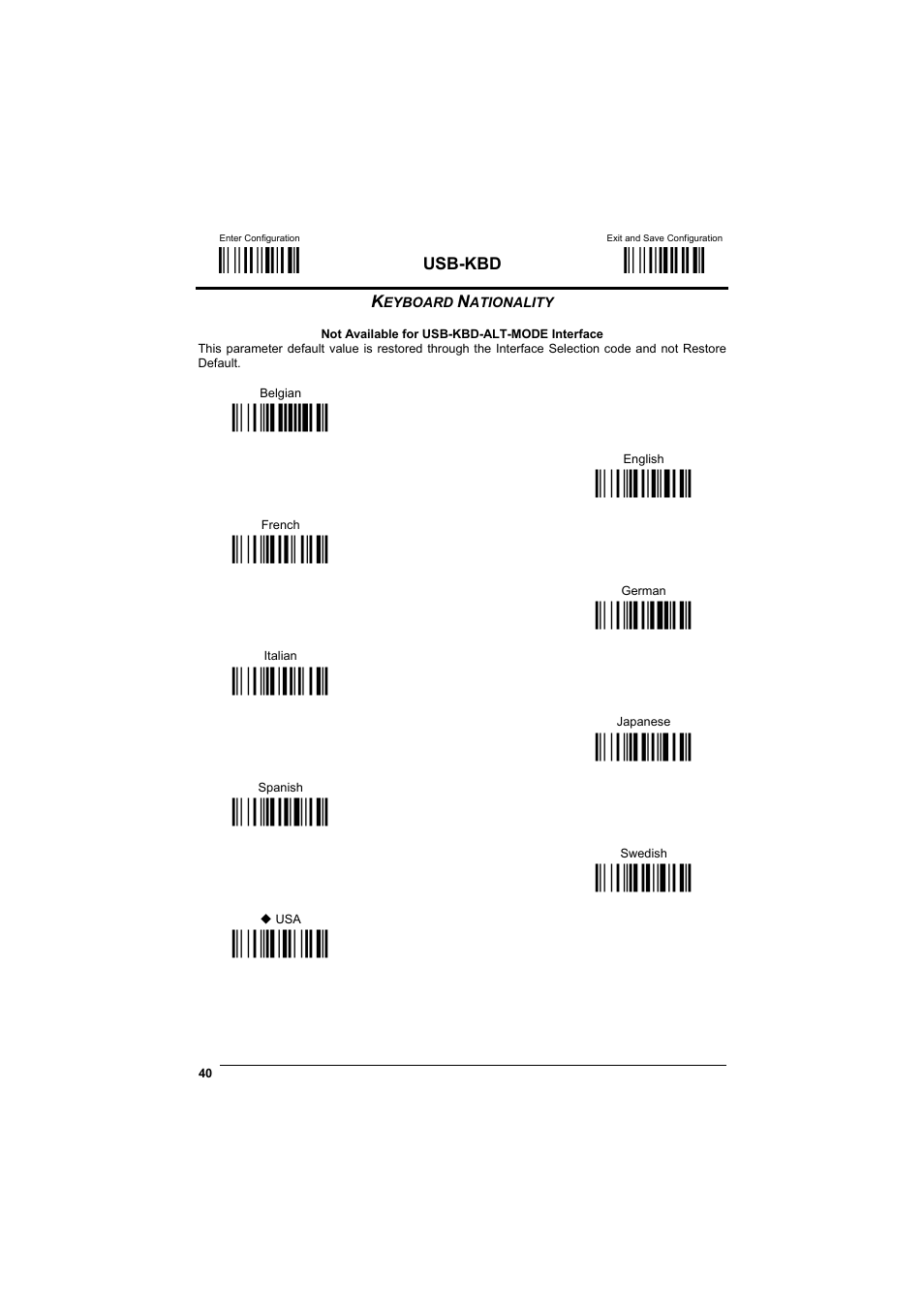 Keyboard nationality, М$+;о, М$-?о | Ìfj7yî, Ìfj4pî, Ìfj2jî, Ìfj3mî, Ìfj1gî, Мfj8|о, Мfj6vо | Datalogic Scanning GRYPHONTM MX30 User Manual | Page 50 / 197