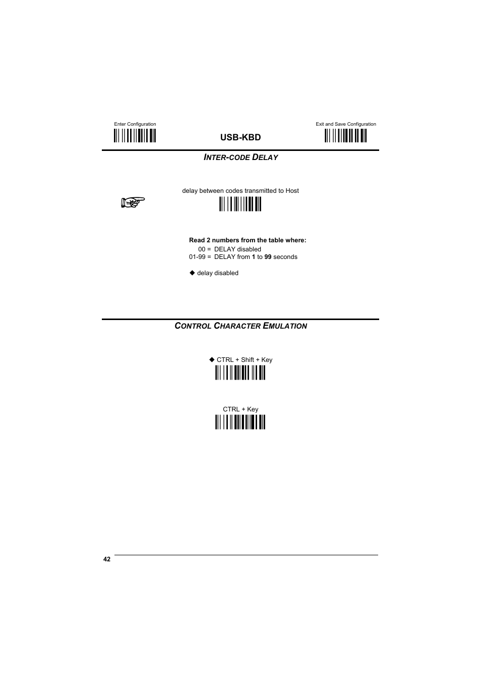 Inter-code delay, Control character emulation, М$+;о | М$-?о, Мfg.о, Ìfo0nî, Ìfo1qо | Datalogic Scanning GRYPHONTM MX30 User Manual | Page 52 / 197