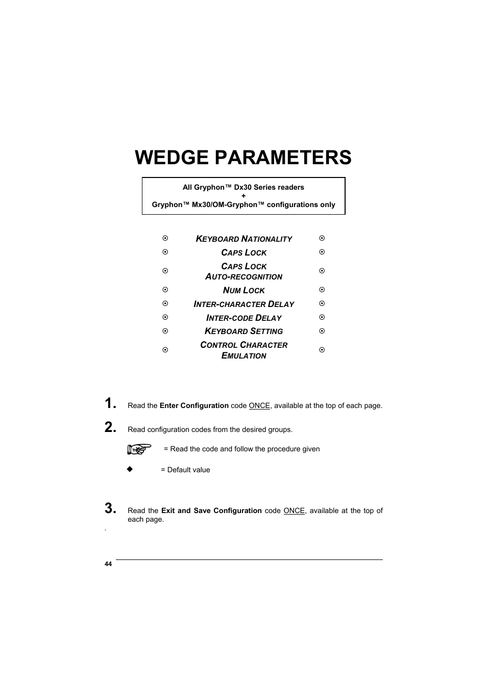 Wedge parameters | Datalogic Scanning GRYPHONTM MX30 User Manual | Page 54 / 197