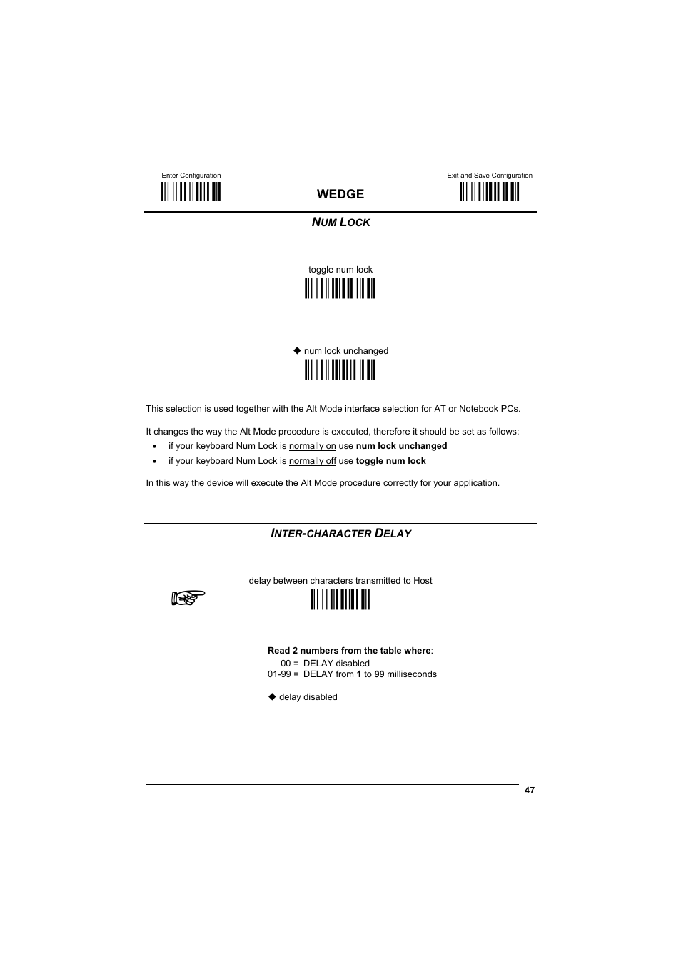 Num lock, Inter-character delay, М$+;о | М$-?о, Ìfl1kî, Ìfl0hî, Мck3о | Datalogic Scanning GRYPHONTM MX30 User Manual | Page 57 / 197