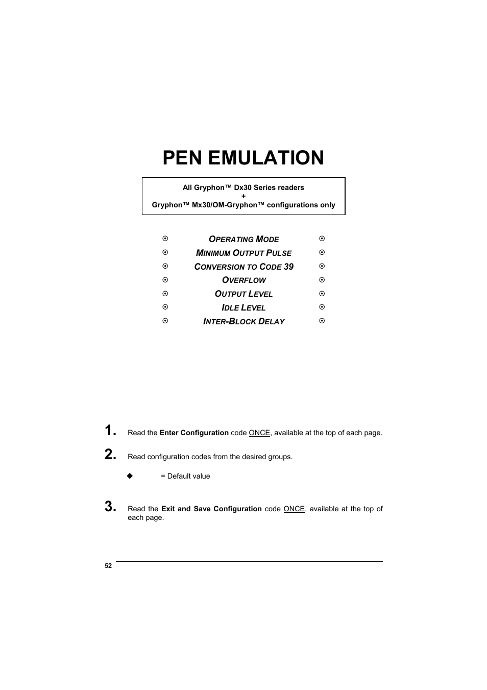 Pen emulation | Datalogic Scanning GRYPHONTM MX30 User Manual | Page 62 / 197