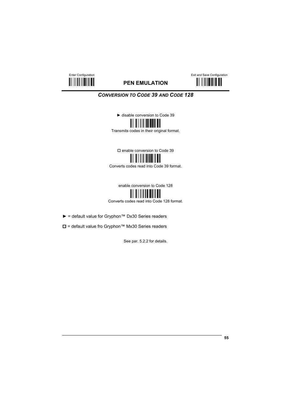 Conversion to code 39 and code 128, М$+;о, М$-?о | Ìda0pî, Ìda1sî, Ìda2vî | Datalogic Scanning GRYPHONTM MX30 User Manual | Page 65 / 197