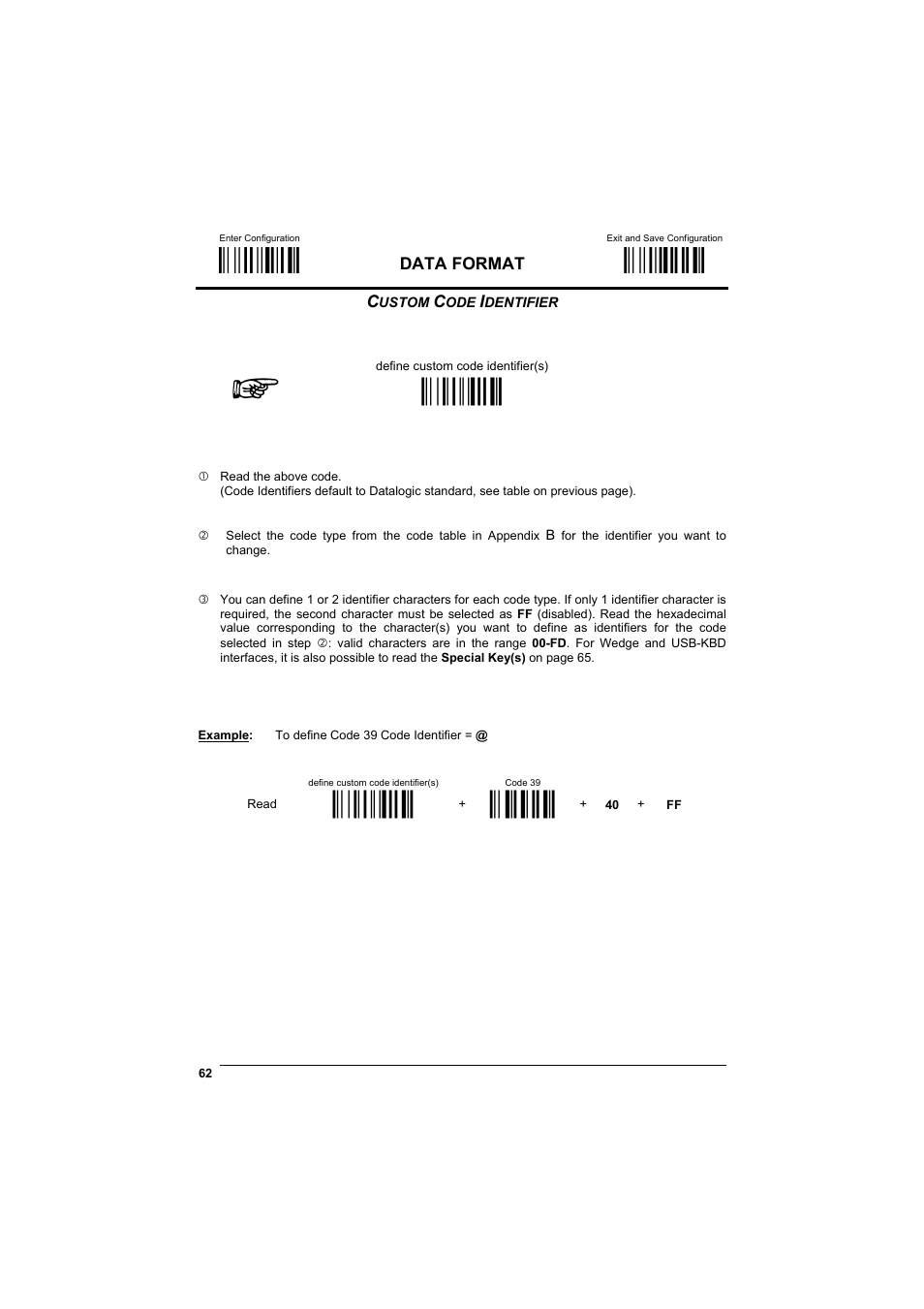 Custom code identifier, М$+;о, М$-?о | Мeh/о, Ìvwî, Data format | Datalogic Scanning GRYPHONTM MX30 User Manual | Page 72 / 197