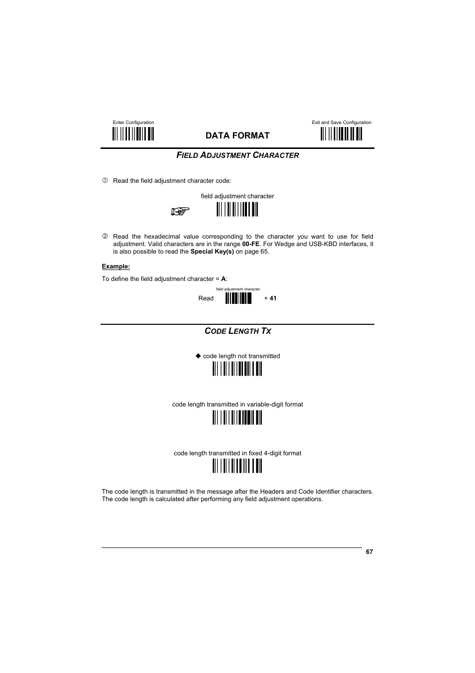 Field adjustment character, Code length tx, М$+;о | М$-?о, Мeg-о, Ìee0yî, Мee1\о, Мee2_о | Datalogic Scanning GRYPHONTM MX30 User Manual | Page 77 / 197