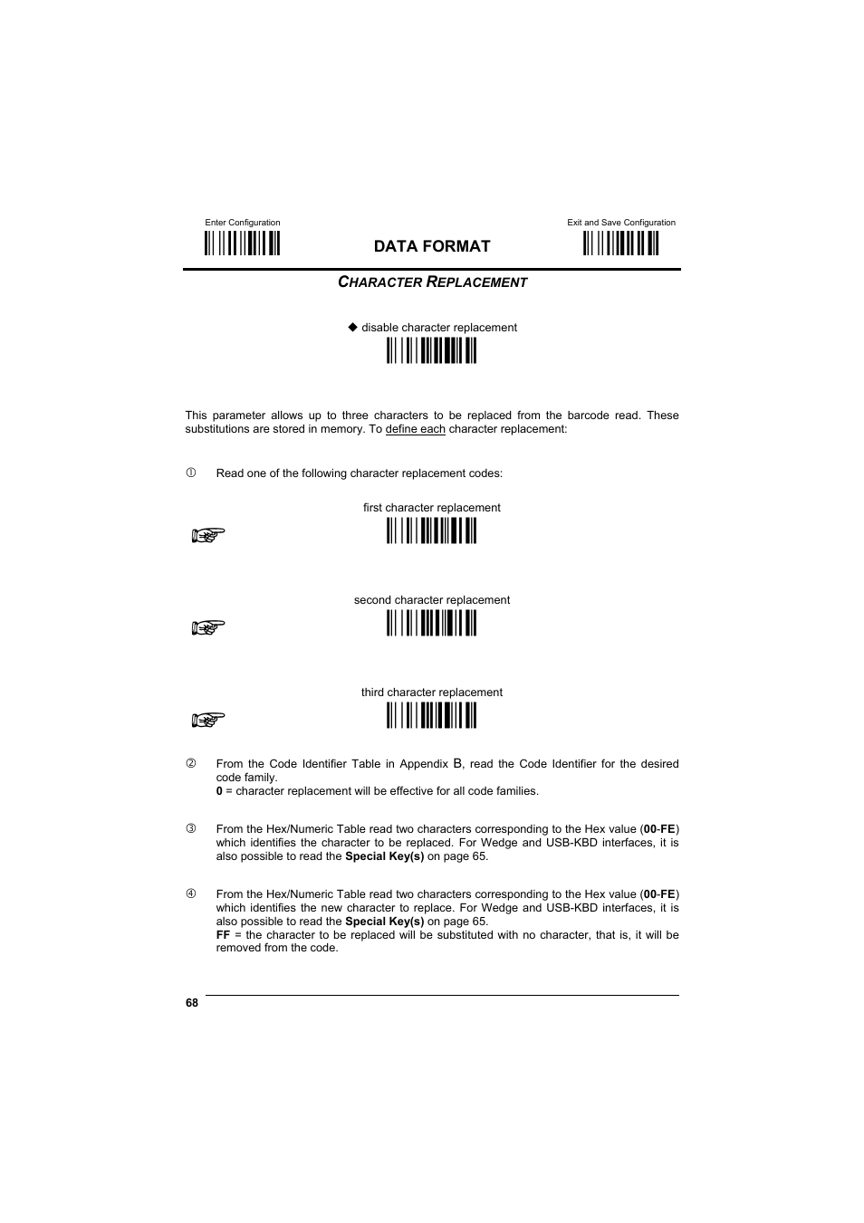 Character replacement, М$+;о, М$-?о | Ìeo0mî, Ìeo1pî, Ìeo2sî, Ìeo3vî | Datalogic Scanning GRYPHONTM MX30 User Manual | Page 78 / 197