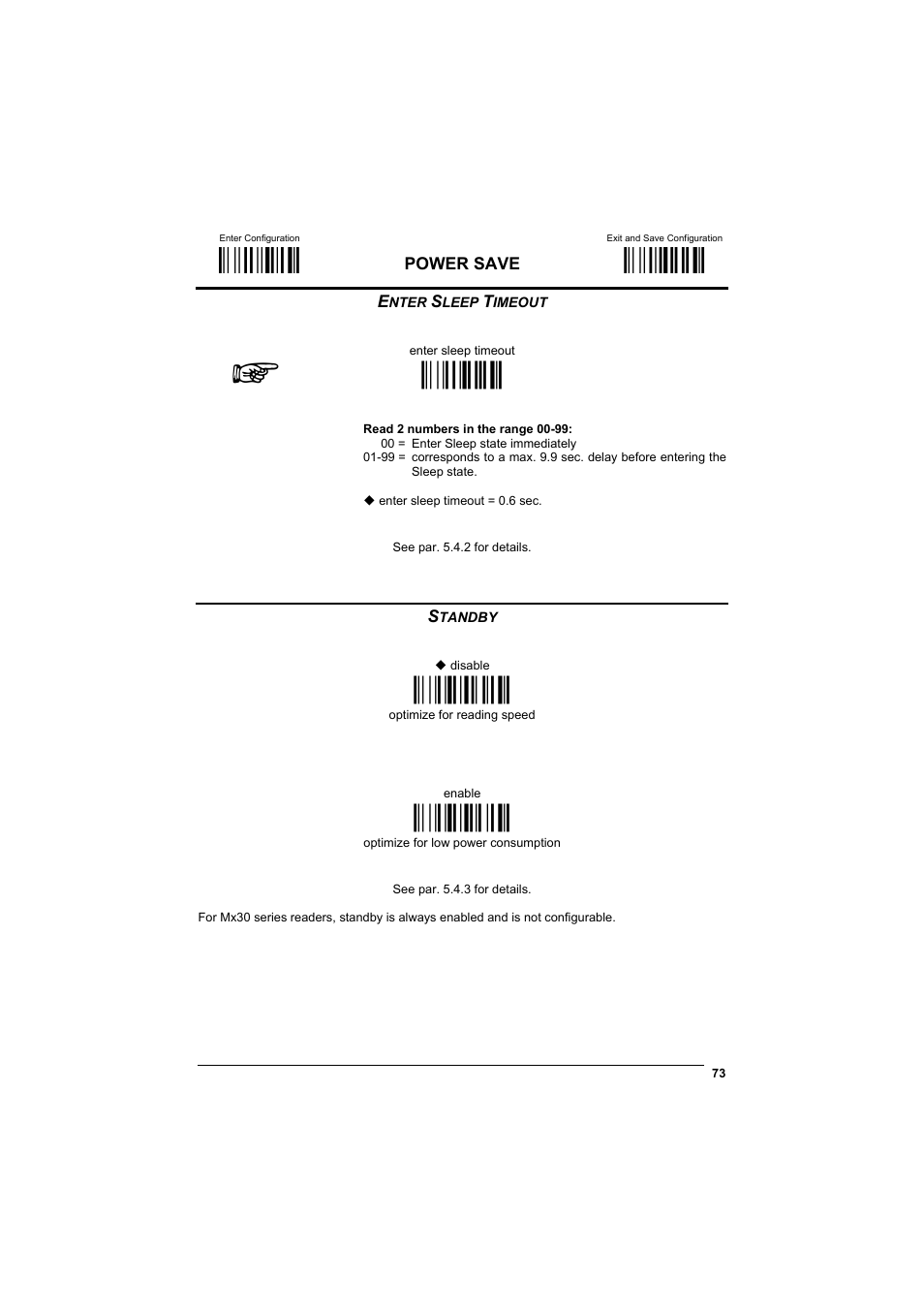 Enter sleep timeout, Standby, М$+;о | М$-?о, Мbr@о, Ìbm1iî, Ìbm0fî | Datalogic Scanning GRYPHONTM MX30 User Manual | Page 83 / 197