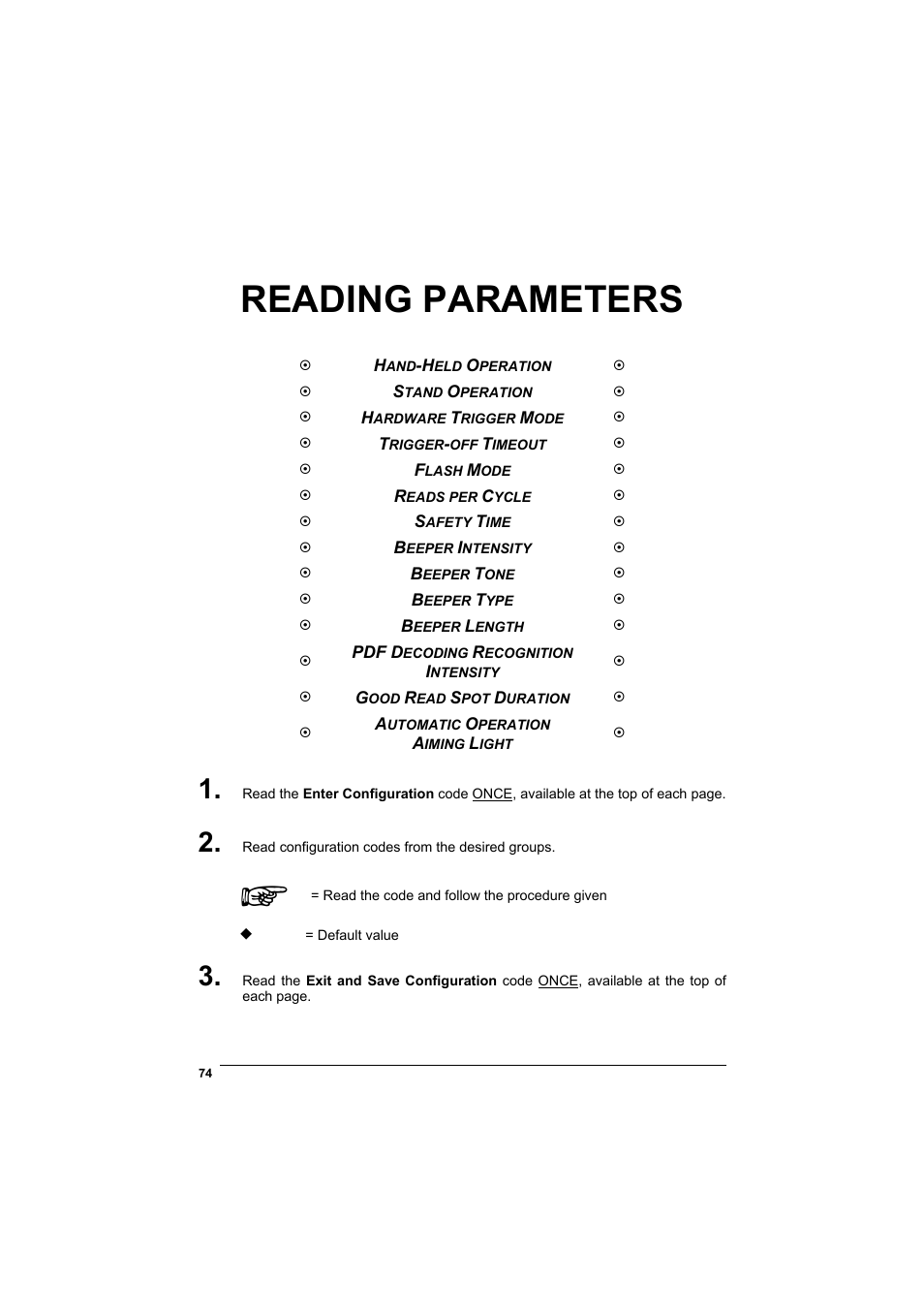 Reading parameters | Datalogic Scanning GRYPHONTM MX30 User Manual | Page 84 / 197