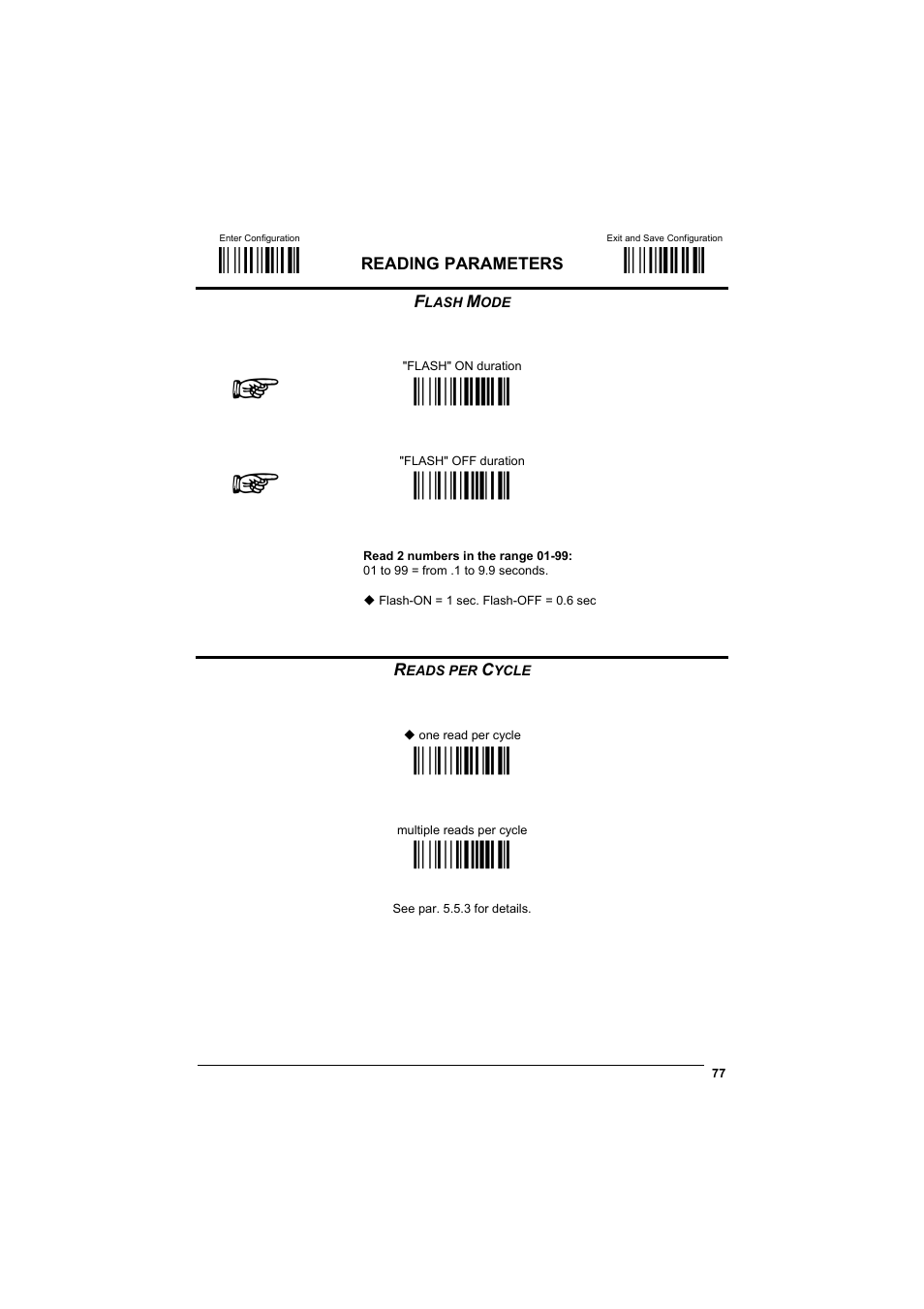 Flash mode, Reads per cycle, М$+;о | М$-?о, Ìbb0pî, Ìbb1sî, Ìbc0rî, Ìbc1uî | Datalogic Scanning GRYPHONTM MX30 User Manual | Page 87 / 197