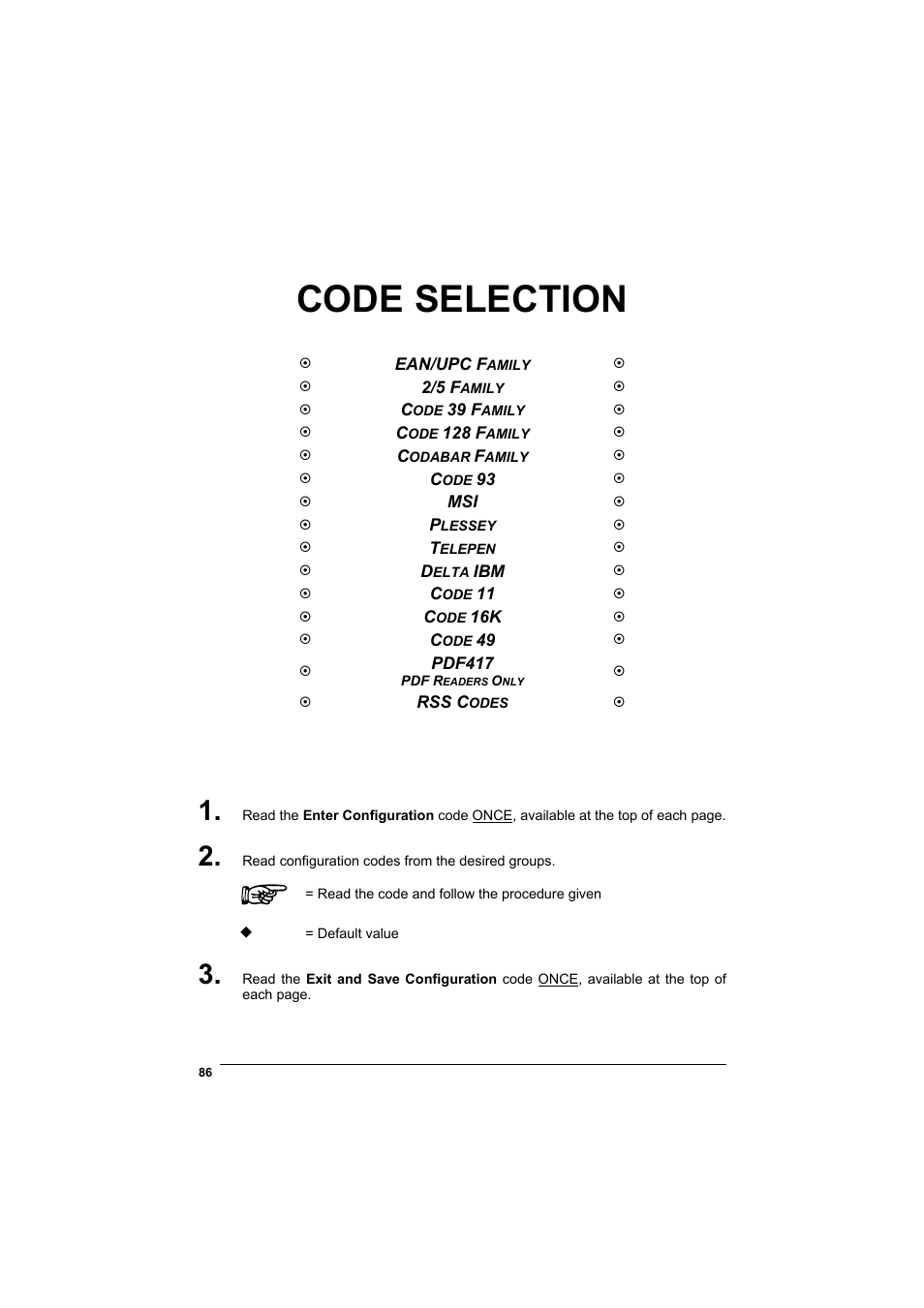 Code selection | Datalogic Scanning GRYPHONTM MX30 User Manual | Page 96 / 197