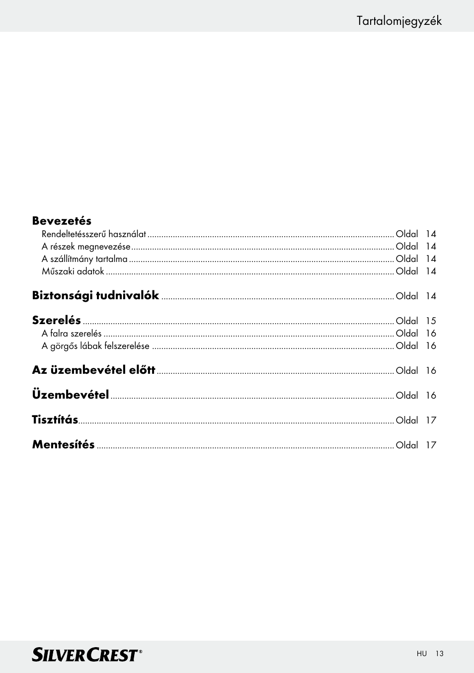 Tartalomjegyzék | Silvercrest Z30399 User Manual | Page 13 / 40