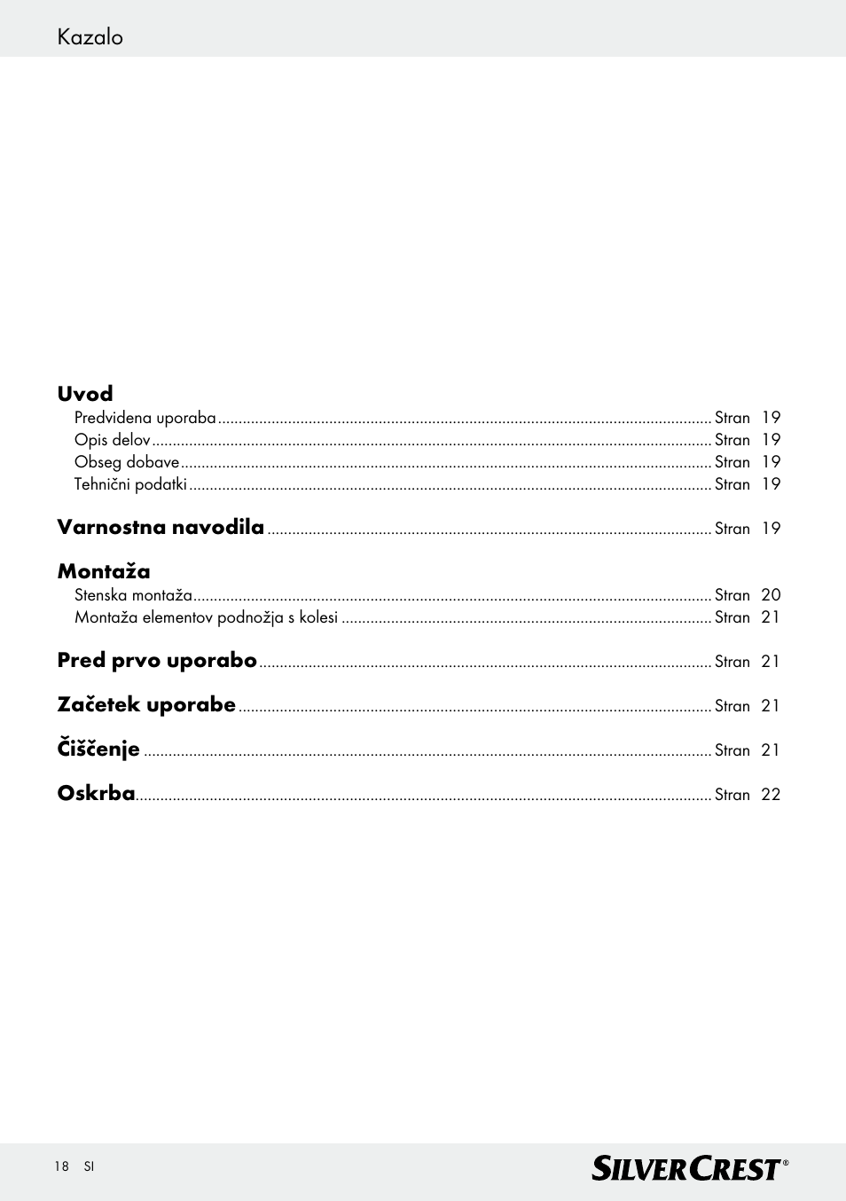 Kazalo | Silvercrest Z30399 User Manual | Page 18 / 40