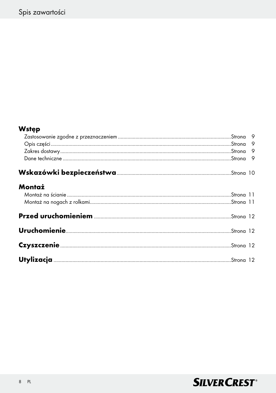 Spis zawartości | Silvercrest Z30399 User Manual | Page 8 / 40