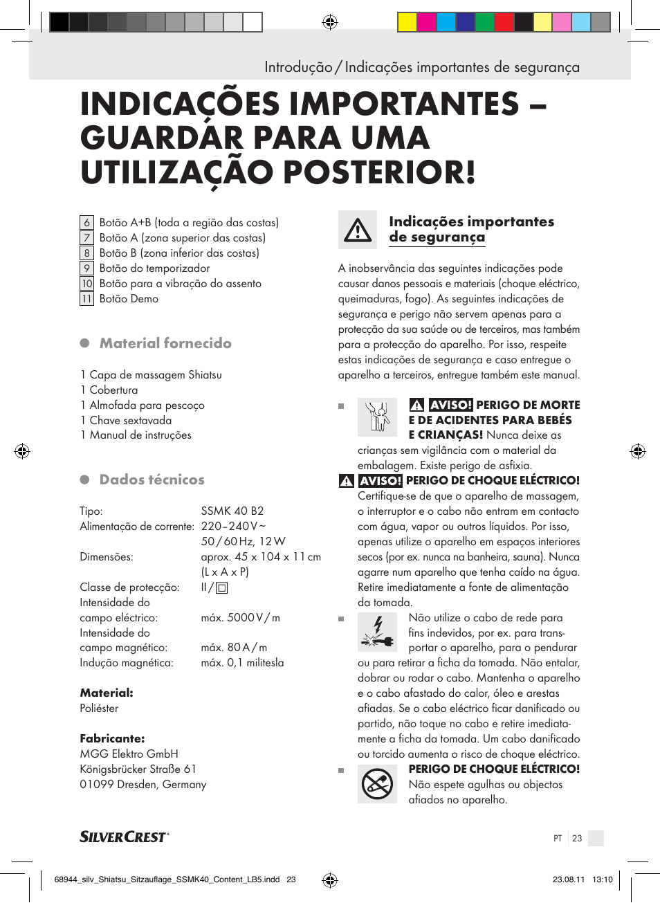 Introdução / indicações importantes de segurança | Silvercrest SSMK 40 B2 User Manual | Page 19 / 40