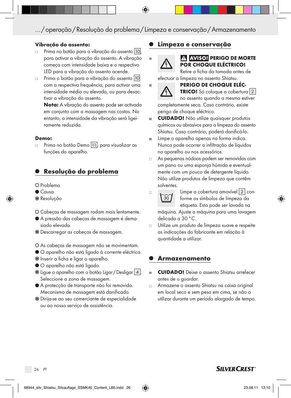 Resolução do problema, Limpeza e conservação, Armazenamento | Silvercrest SSMK 40 B2 User Manual | Page 22 / 40