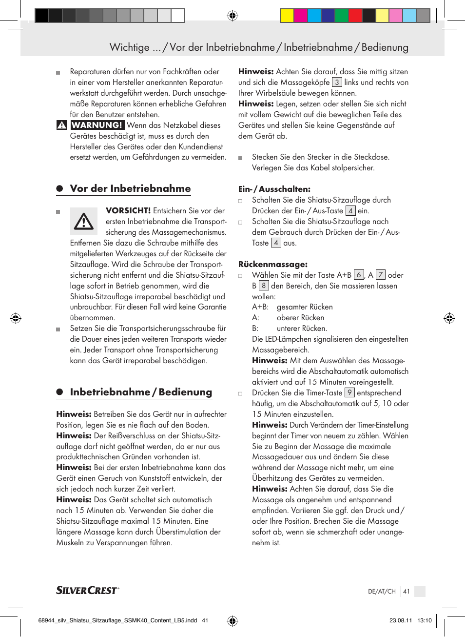 Vor der inbetriebnahme, Inbetriebnahme / bedienung | Silvercrest SSMK 40 B2 User Manual | Page 37 / 40