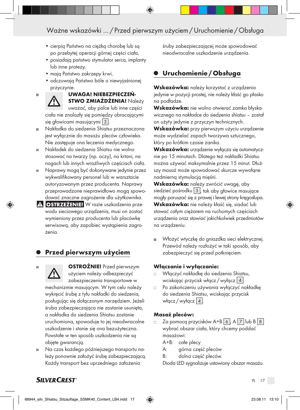 Przed pierwszym użyciem, Uruchomienie / obsługa | Silvercrest SSMK 40 B2 User Manual | Page 13 / 56