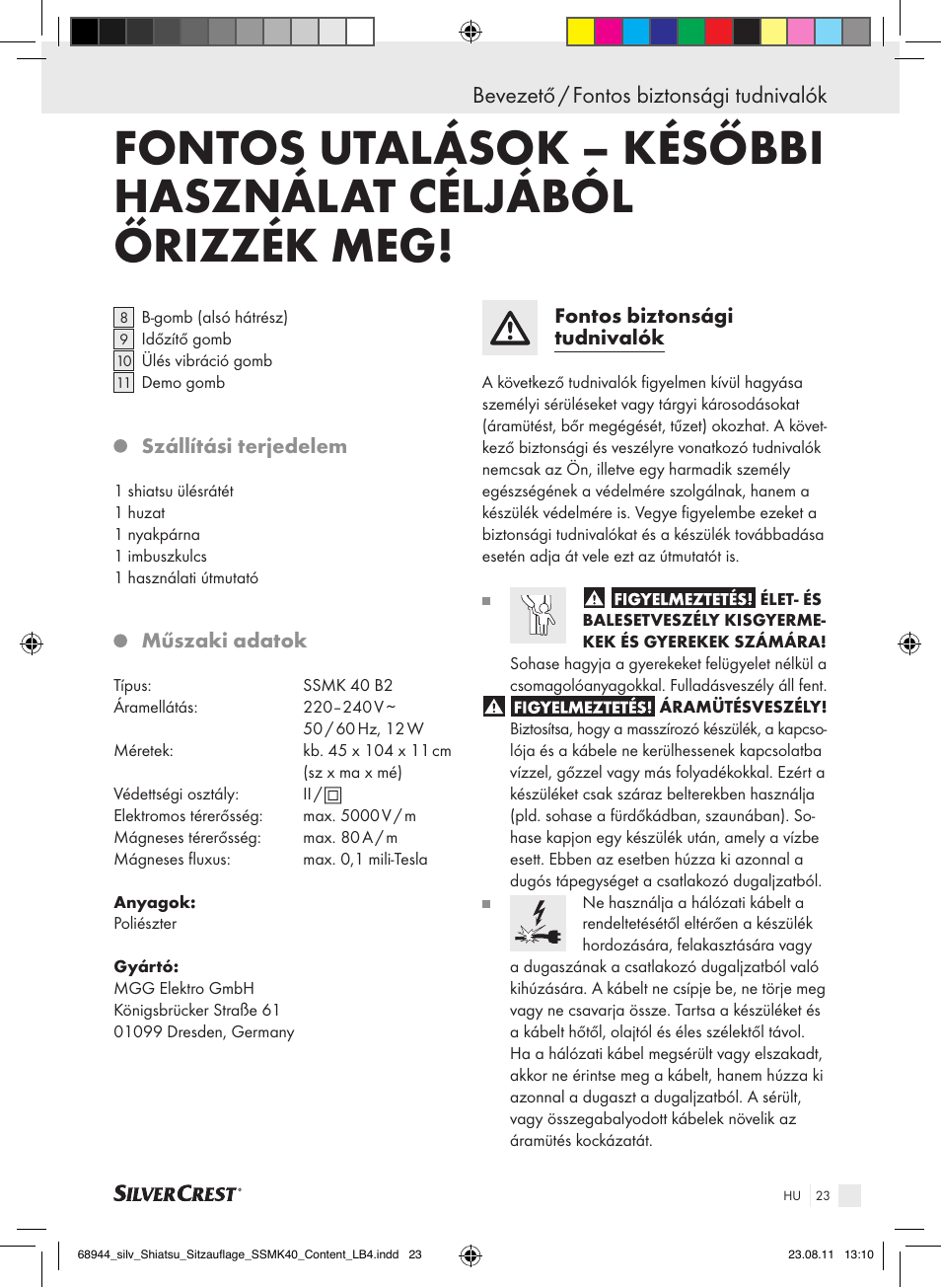 Bevezető / fontos biztonsági tudnivalók | Silvercrest SSMK 40 B2 User Manual | Page 19 / 56