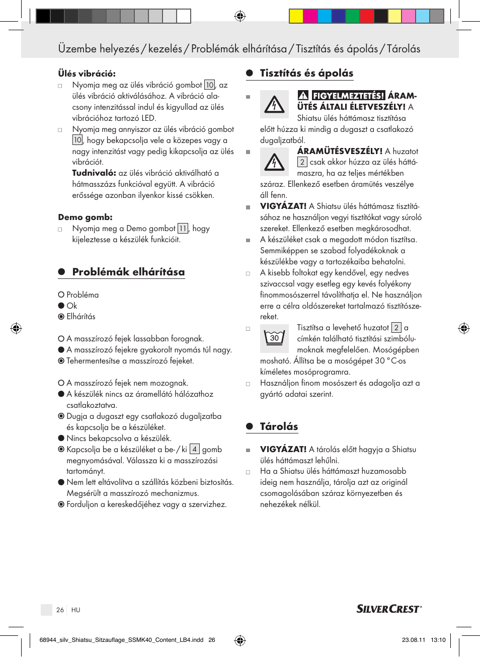Problémák elhárítása, Tisztítás és ápolás, Tárolás | Silvercrest SSMK 40 B2 User Manual | Page 22 / 56