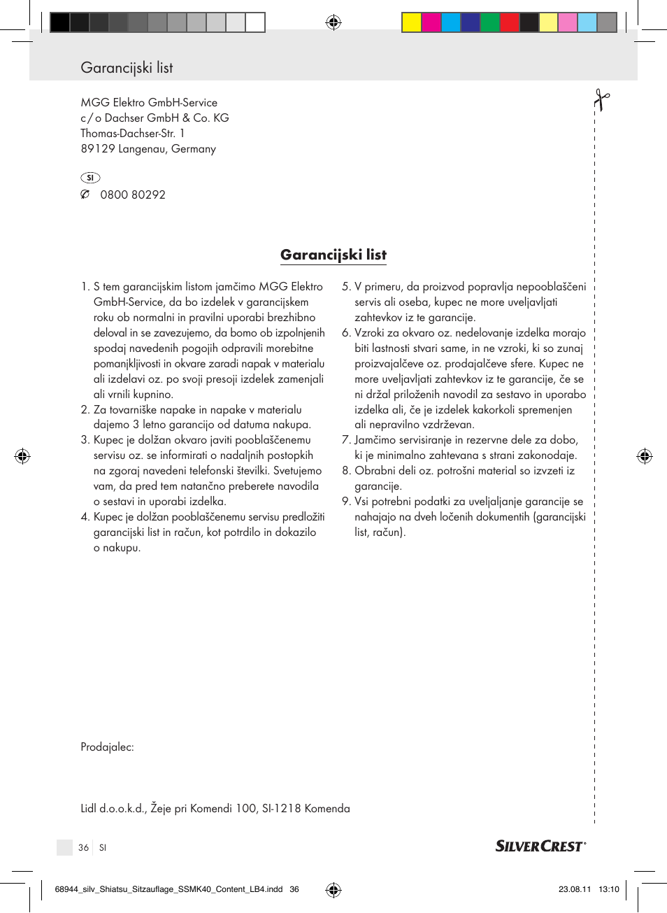 Garancijski list | Silvercrest SSMK 40 B2 User Manual | Page 32 / 56