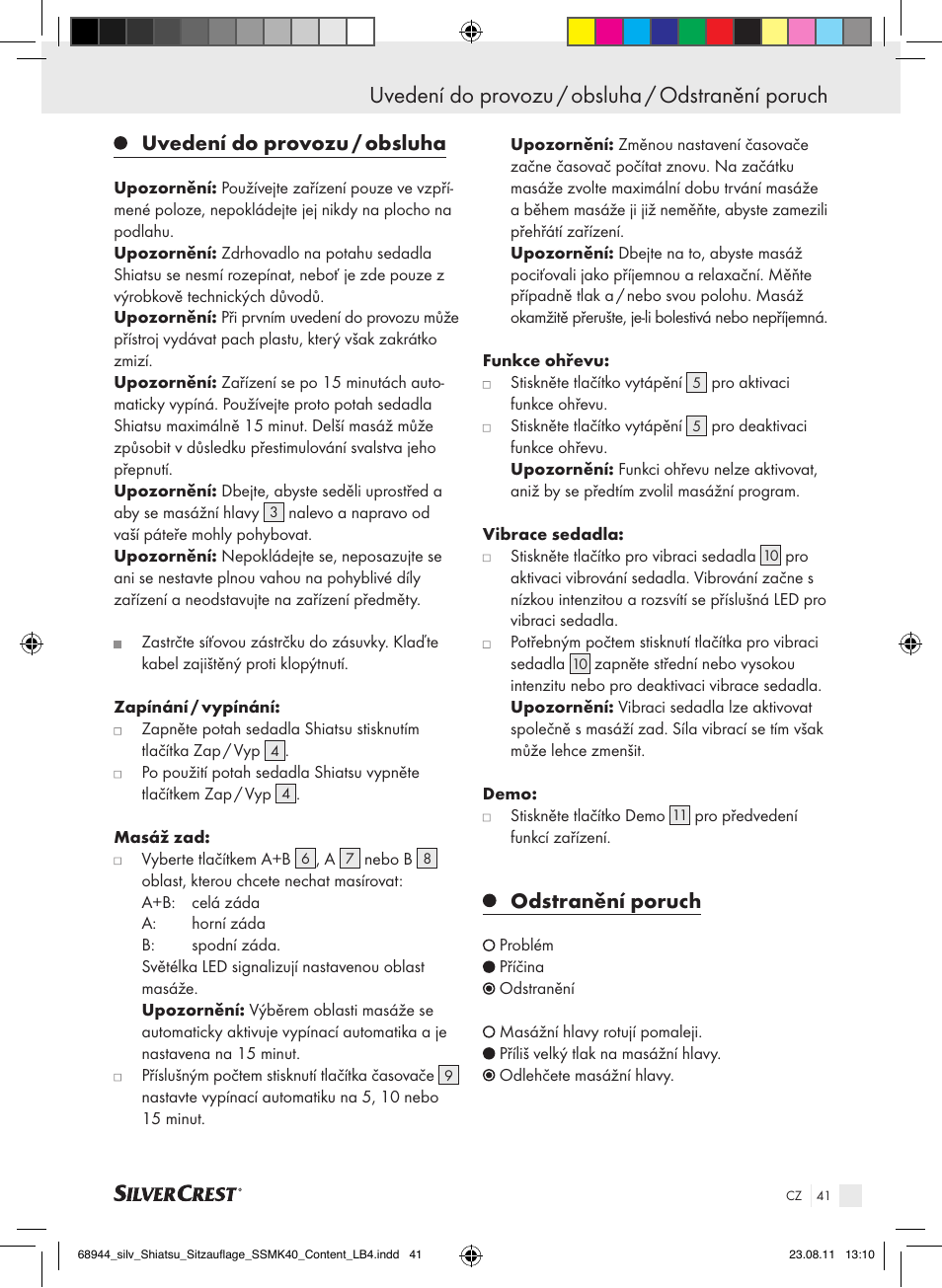 Uvedení do provozu / obsluha / odstranění poruch, Uvedení do provozu / obsluha, Odstranění poruch | Silvercrest SSMK 40 B2 User Manual | Page 37 / 56