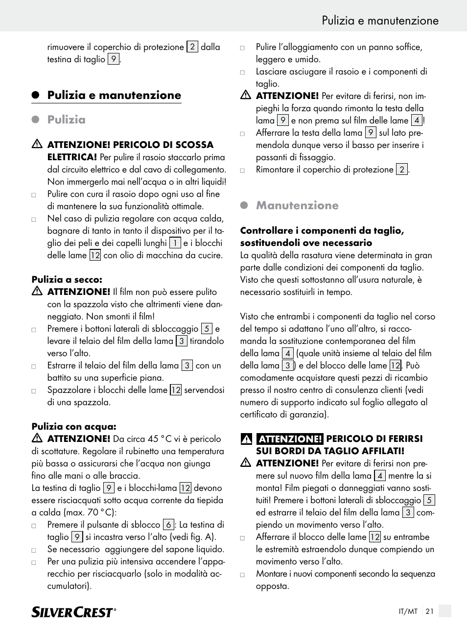 Pulizia e manutenzione, Pulizia, Manutenzione | Silvercrest SFR 1200 A1 User Manual | Page 21 / 55