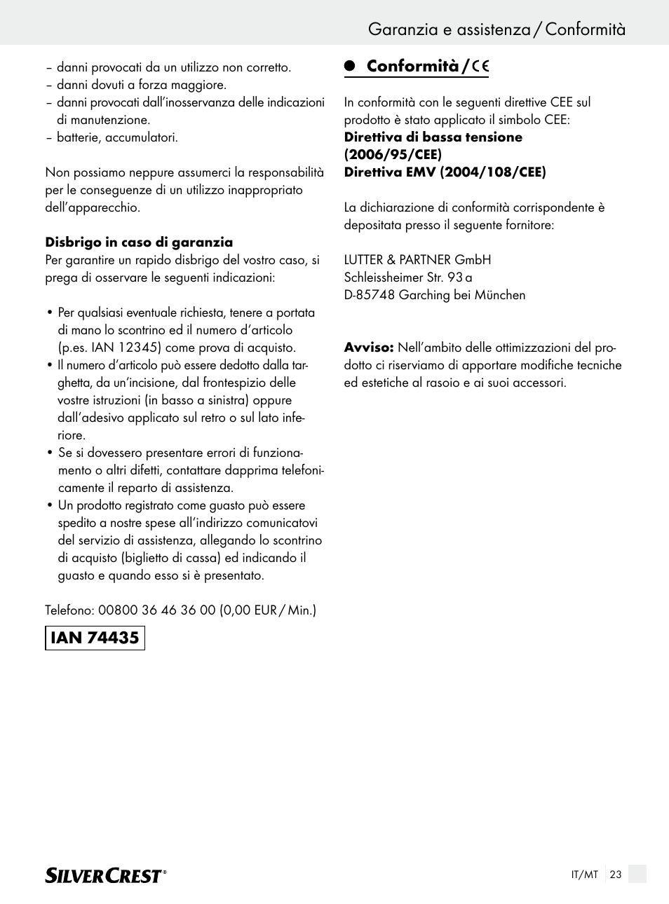 Garanzia e assistenza / conformità, Conformità | Silvercrest SFR 1200 A1 User Manual | Page 23 / 55