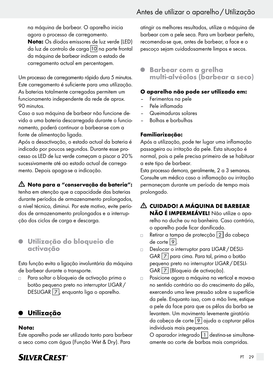 Antes de utilizar o aparelho / utilização, Utilização do bloqueio de activação, Utilização | Silvercrest SFR 1200 A1 User Manual | Page 29 / 55