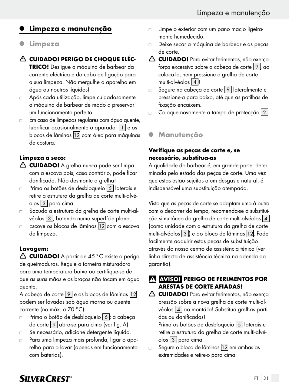 Limpeza e manutenção, Limpeza, Manutenção | Silvercrest SFR 1200 A1 User Manual | Page 31 / 55