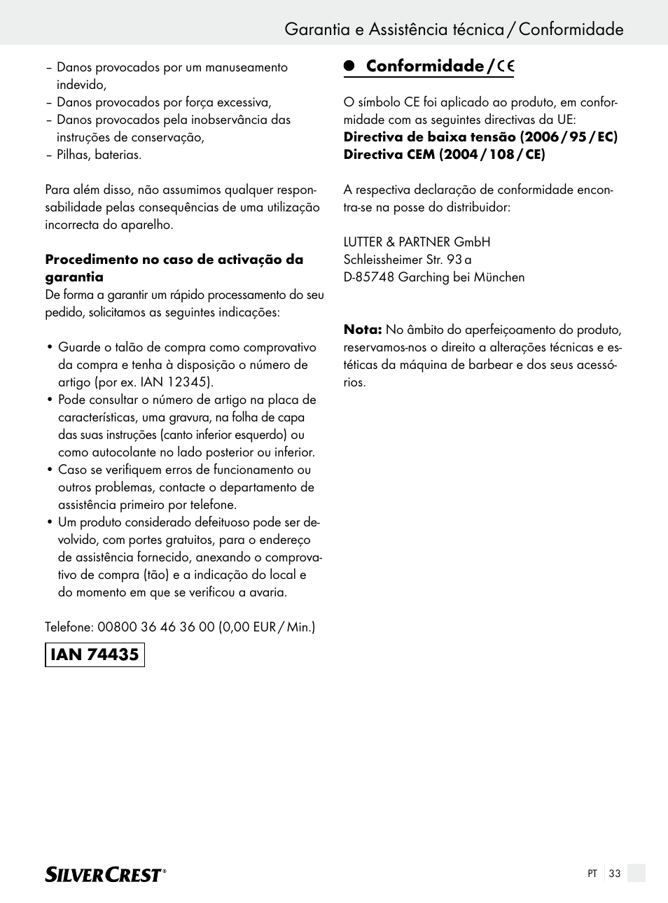 Garantia e assistência técnica / conformidade, Conformidade | Silvercrest SFR 1200 A1 User Manual | Page 33 / 55