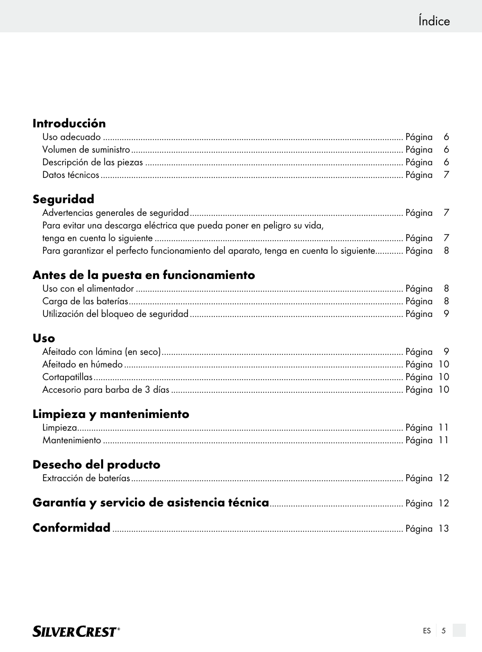 Índice | Silvercrest SFR 1200 A1 User Manual | Page 5 / 55