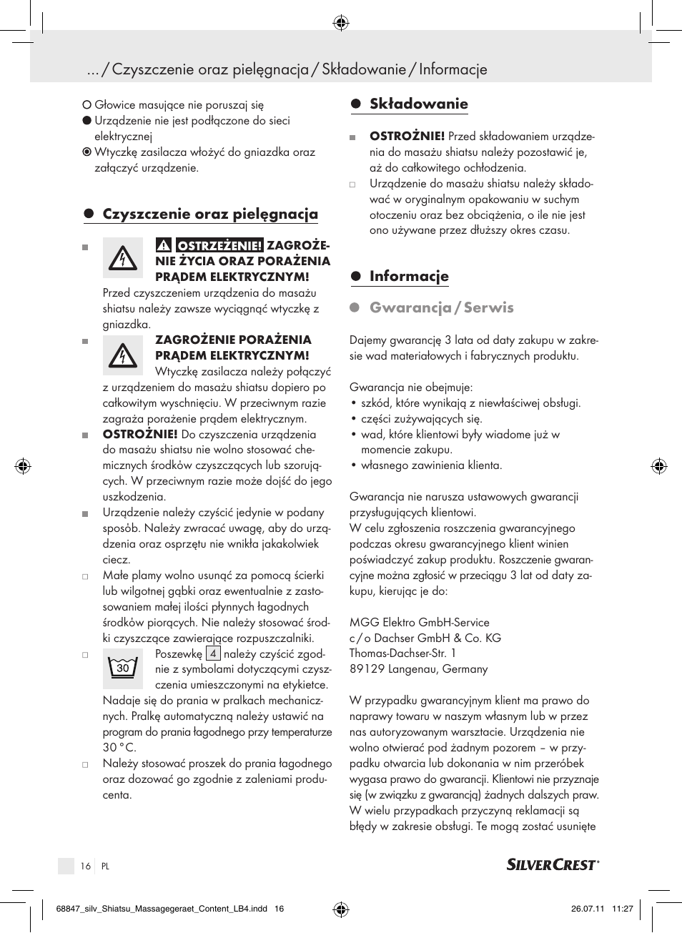 Czyszczenie oraz pielęgnacja, Składowanie, Informacje | Gwarancja / serwis | Silvercrest SSM 141 B2 User Manual | Page 12 / 52