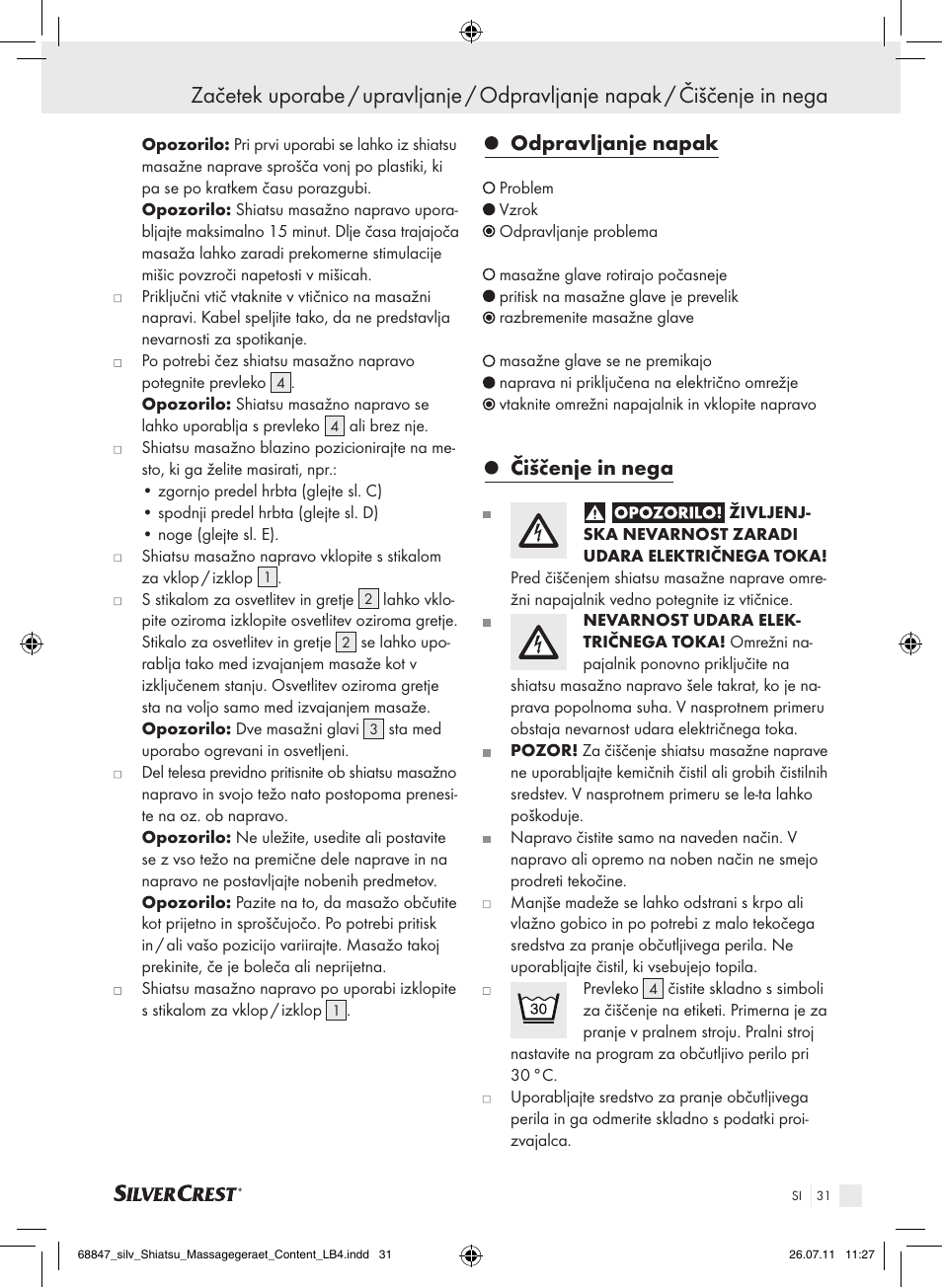 Odpravljanje napak, Čiščenje in nega | Silvercrest SSM 141 B2 User Manual | Page 27 / 52