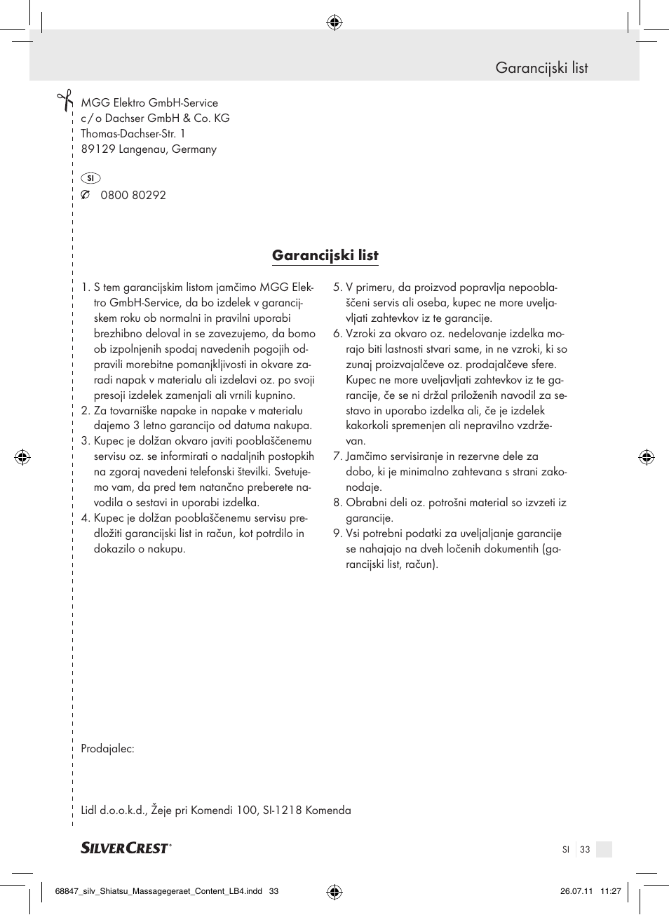 Garancijski list | Silvercrest SSM 141 B2 User Manual | Page 29 / 52