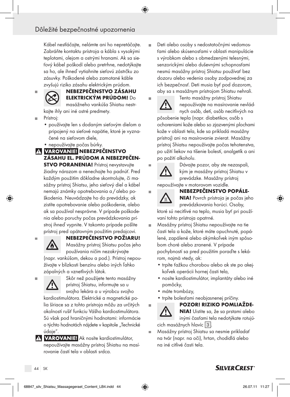 Dôležité bezpečnostné upozornenia | Silvercrest SSM 141 B2 User Manual | Page 40 / 52