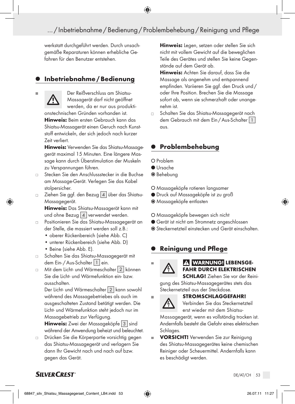 Inbetriebnahme / bedienung, Problembehebung, Reinigung und pflege | Silvercrest SSM 141 B2 User Manual | Page 49 / 52