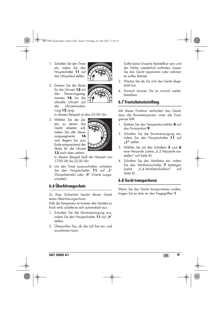 6 überhitzungsschutz, 7 frostschutzeinstellung, 8 gerät transportieren | Silvercrest SKT 2000 A1 User Manual | Page 11 / 58