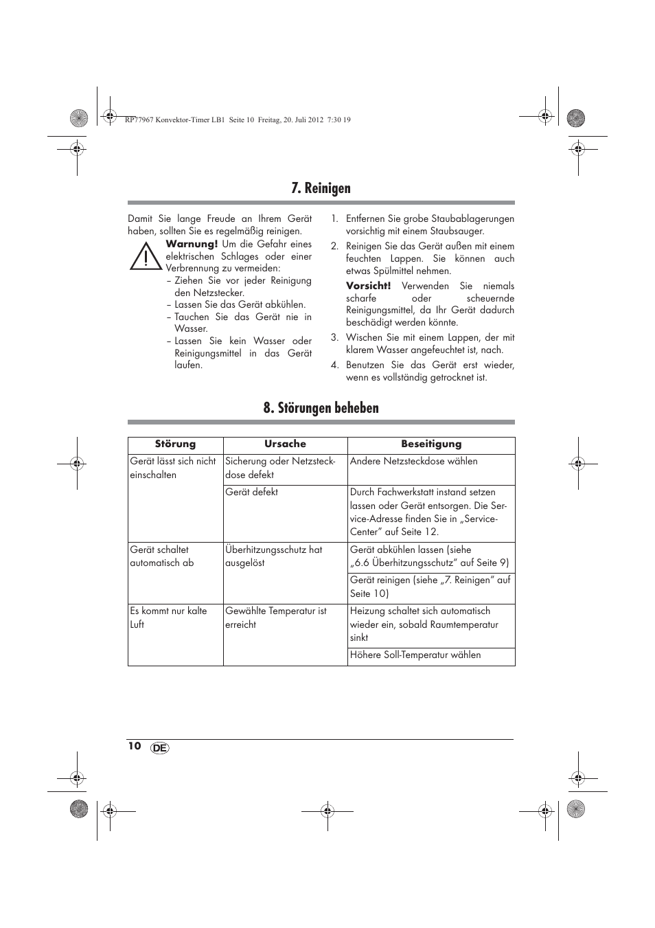 Reinigen, Störungen beheben | Silvercrest SKT 2000 A1 User Manual | Page 12 / 58