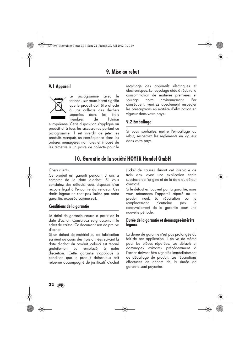 Mise au rebut, Garantie de la société hoyer handel gmbh | Silvercrest SKT 2000 A1 User Manual | Page 24 / 58