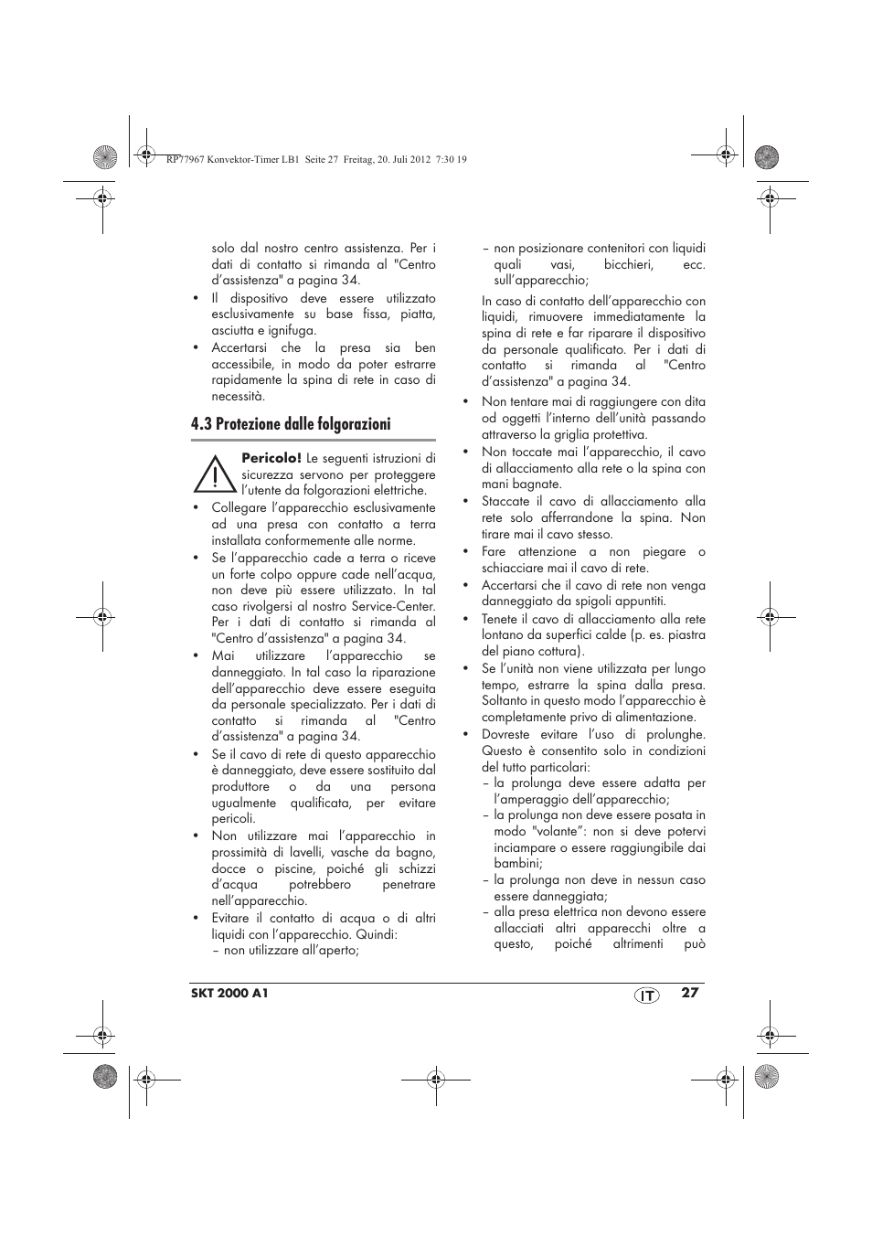 3 protezione dalle folgorazioni | Silvercrest SKT 2000 A1 User Manual | Page 29 / 58