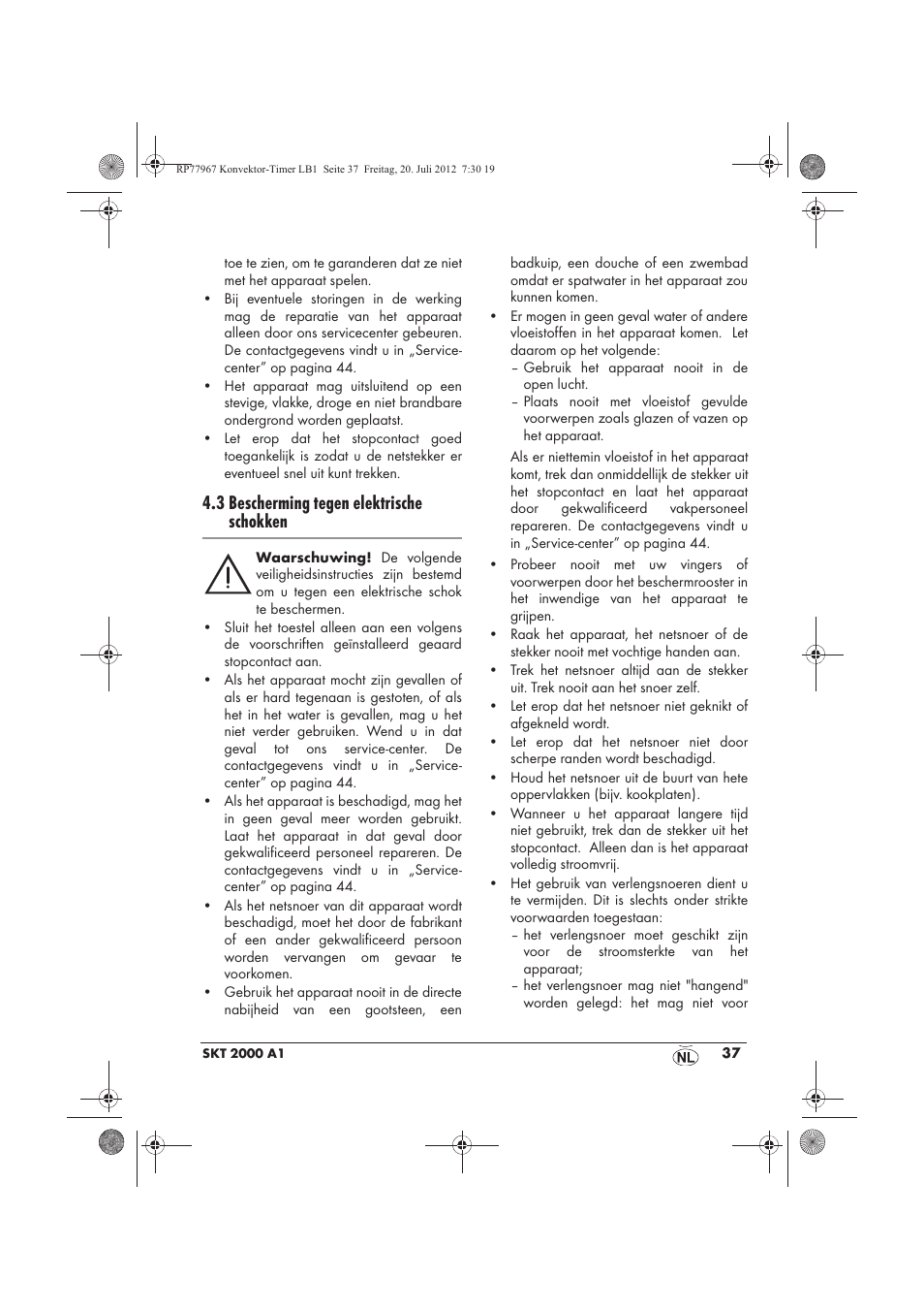 3 bescherming tegen elektrische schokken | Silvercrest SKT 2000 A1 User Manual | Page 39 / 58