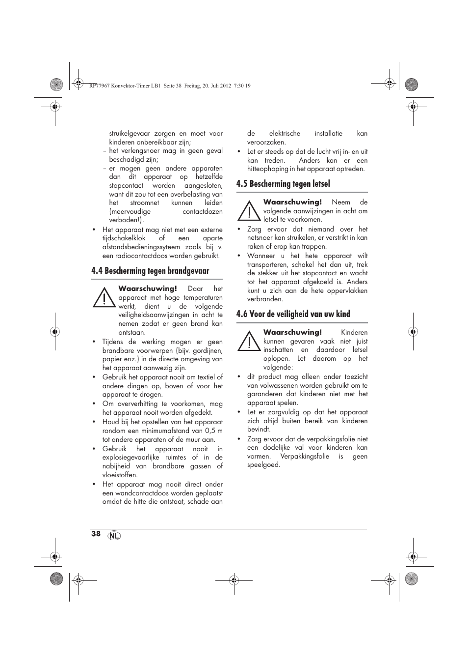 4 bescherming tegen brandgevaar, 5 bescherming tegen letsel, 6 voor de veiligheid van uw kind | Silvercrest SKT 2000 A1 User Manual | Page 40 / 58