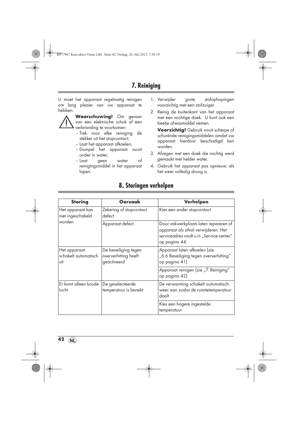 Reiniging, Storingen verhelpen | Silvercrest SKT 2000 A1 User Manual | Page 44 / 58