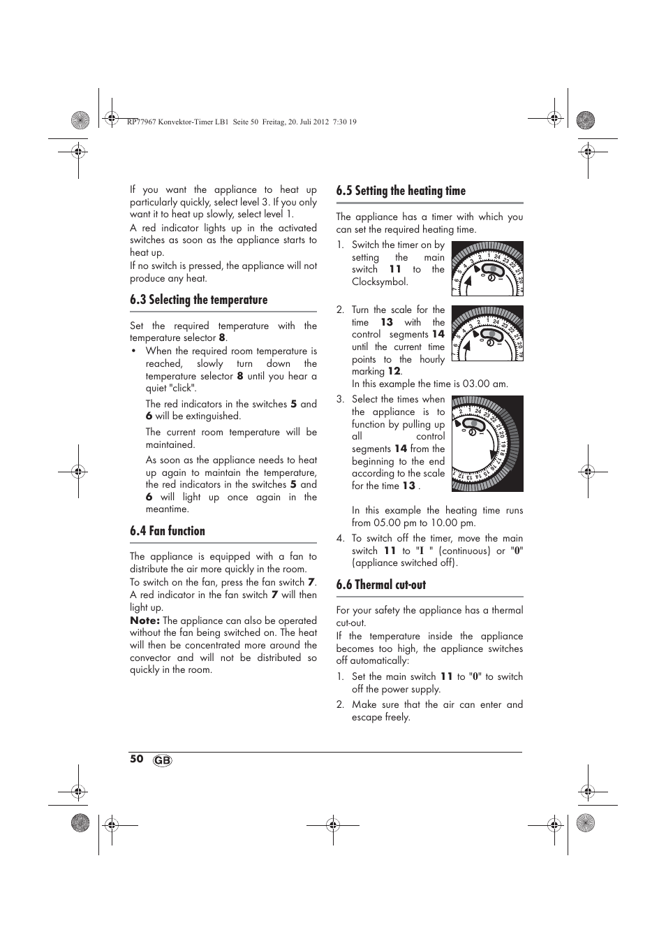 3 selecting the temperature, 4 fan function, 5 setting the heating time | 6 thermal cut-out | Silvercrest SKT 2000 A1 User Manual | Page 52 / 58